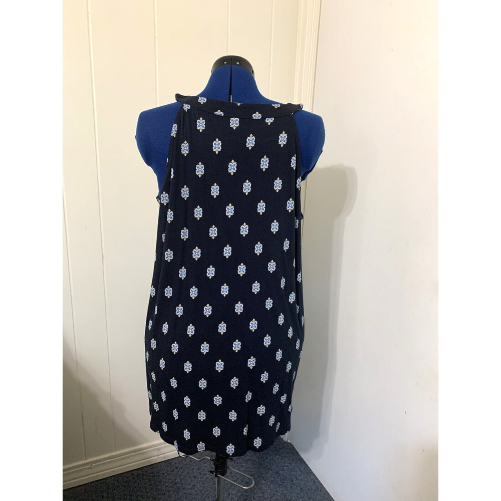 J Jill Tunic Top XL Navy Blue Floral Sleeveless Halter Pullover Boho Casual - Picture 3 of 8